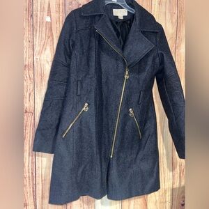 Michaels Kors Elegant Black Wool Blend Coat Gold Zipper Size Small
